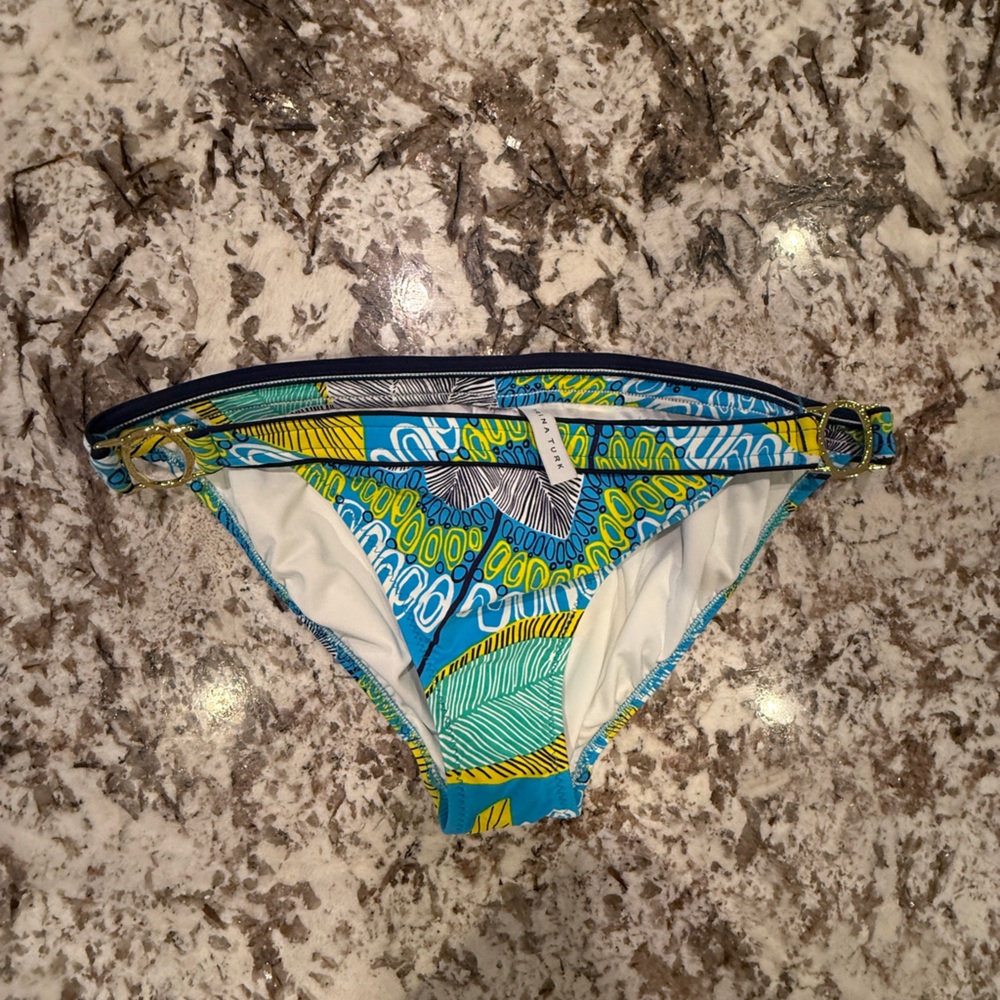 Trina Turk Swim Bikini Bottom Buckle Side Hipster Blue Woman's size 6 NWT